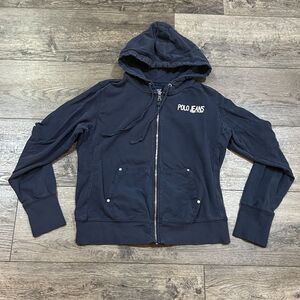 Vintage Y2K Polo Jeans Co Ralph Lauren  Logo Zip Hoodie Sweatshirt Navy Blue L